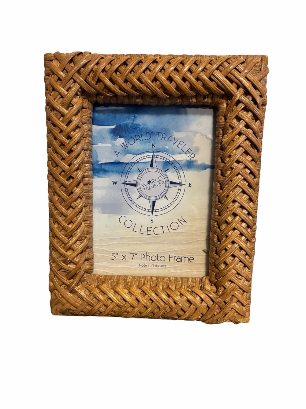 A World Traveler Collection Woven Rattan 5x7 Photo Frame Coastal Boho Tan
